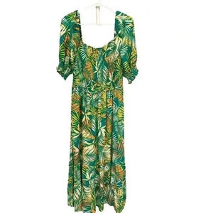 Betsey Johnson Green Tropical Maxi Dress Size L, Pre-Owned